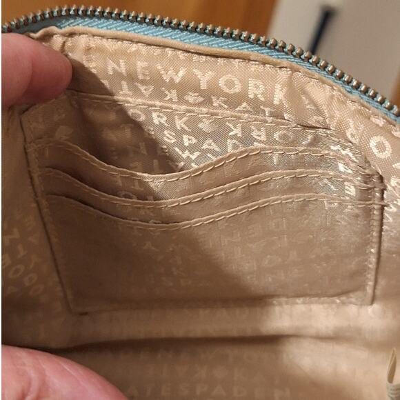 Kate Spade Wristlet Clutch Robin's Egg Blue Leather Pebbled Classic Retro Preppy - Picture 5 of 10